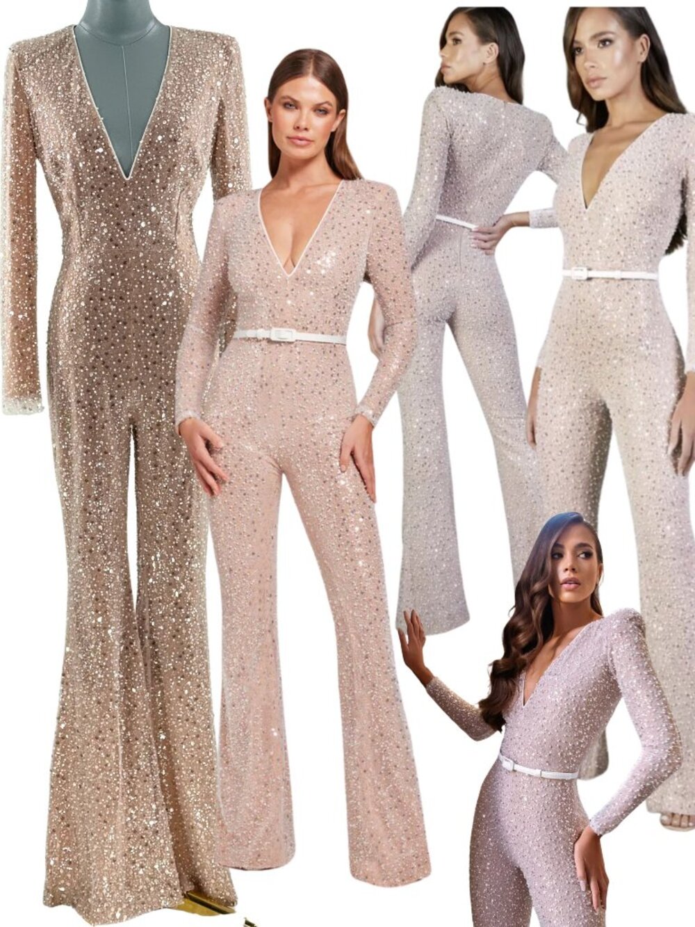 🆕 NADINE MERABI 🧿 NWT Eliza White Sequin & Pearl Bead Jumpsuit, Sz S *NO BELT*